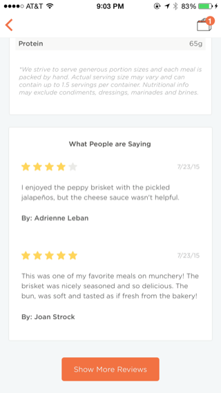 Munchery iPhone lists, reviews screenshot